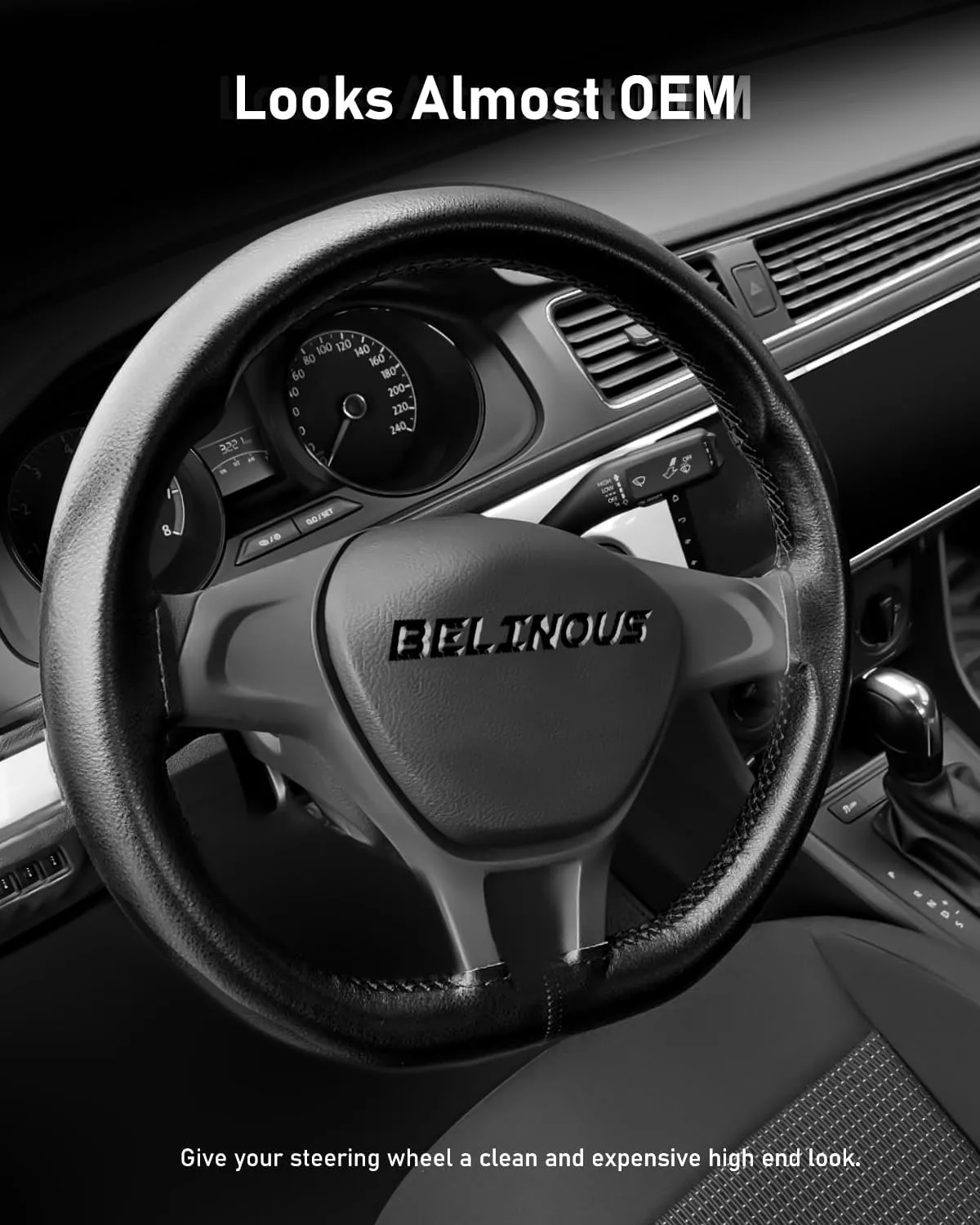 BELINOUS Leather Steering Wheel Cover Lace Up, Stitch On Wrap, Universal Fit 13-20 inch Car Truck SUV Pickup Boat, A Whole Piece of Cowhide, DIY Stitch w/Needle Thread (Size S4, Black)