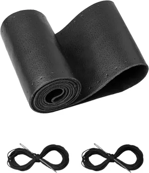 BELINOUS Leather Steering Wheel Cover Lace Up, Stitch On Wrap, Universal Fit 13-20 inch Car Truck SUV Pickup Boat, A Whole Piece of Cowhide, DIY Stitch w/Needle Thread (Size S4, Black)