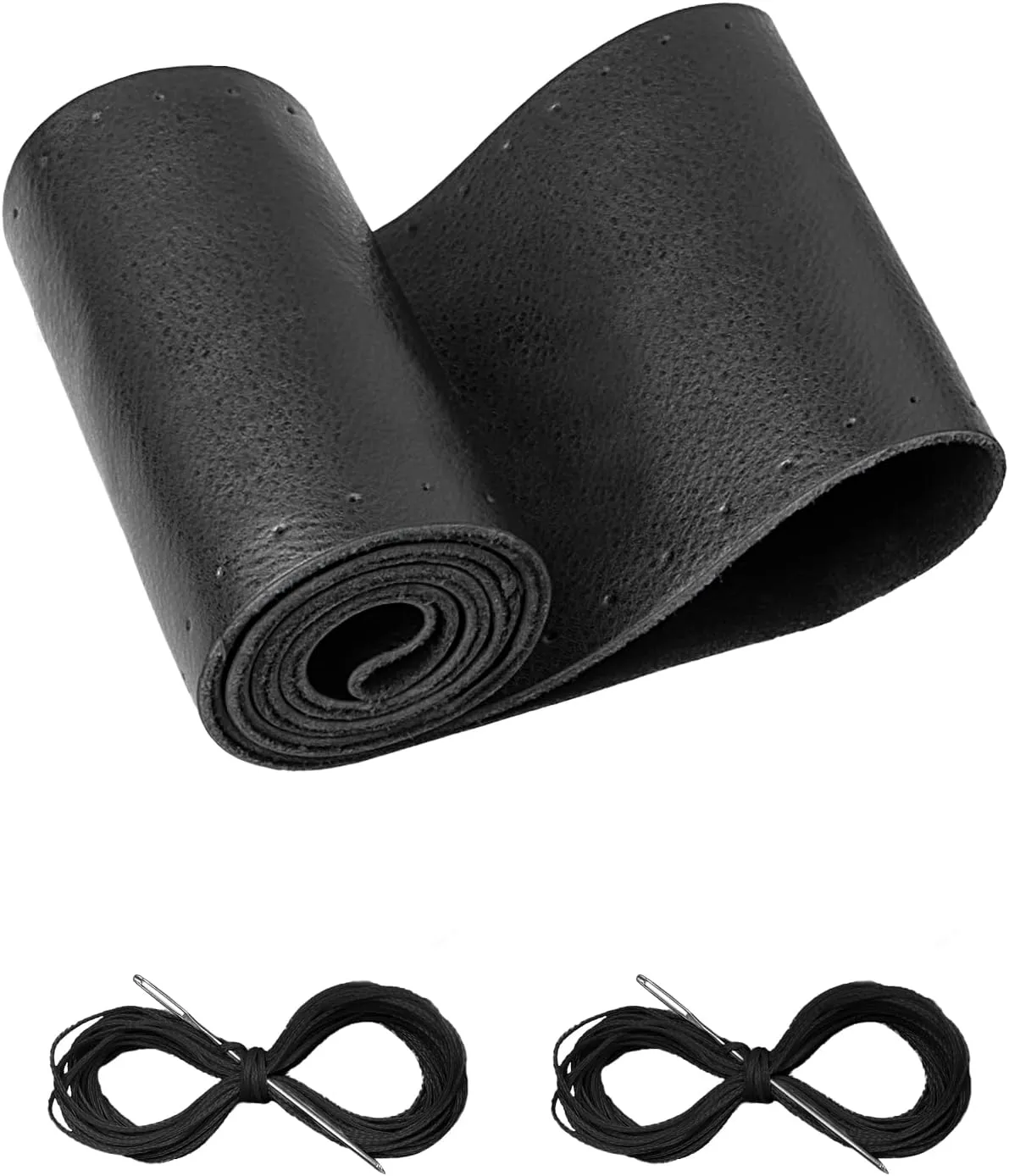 BELINOUS Leather Steering Wheel Cover Lace Up, Stitch On Wrap, Universal Fit 13-20 inch Car Truck SUV Pickup Boat, A Whole Piece of Cowhide, DIY Stitch w/Needle Thread (Size S4, Black)