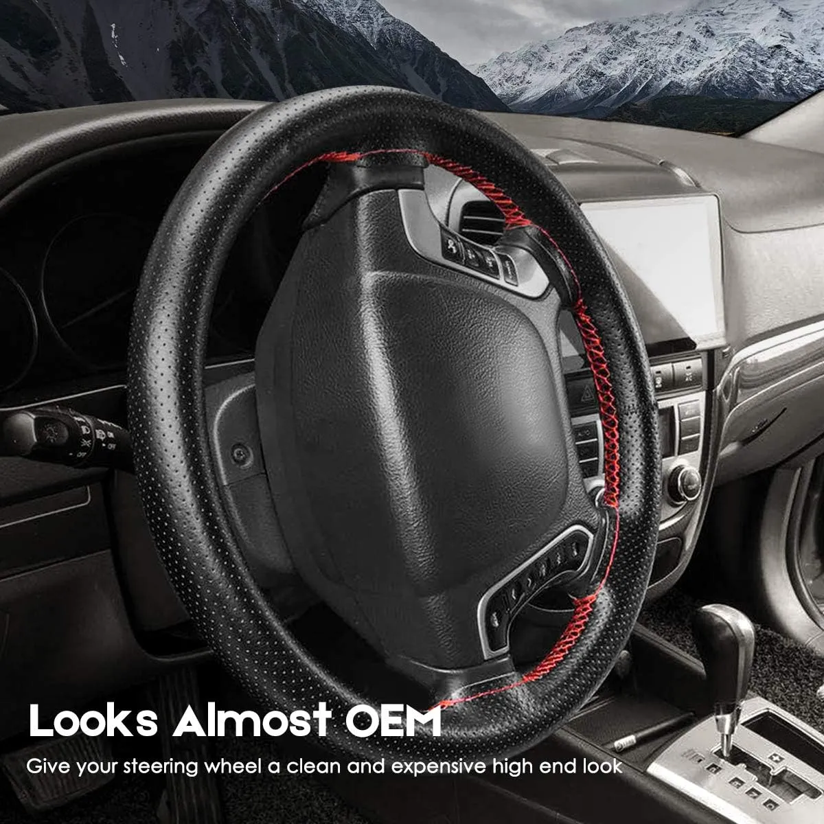BELINOUS Universal Leather Car Steering Wheel Cover, Stitch On Wrap (Size M4, Gray)