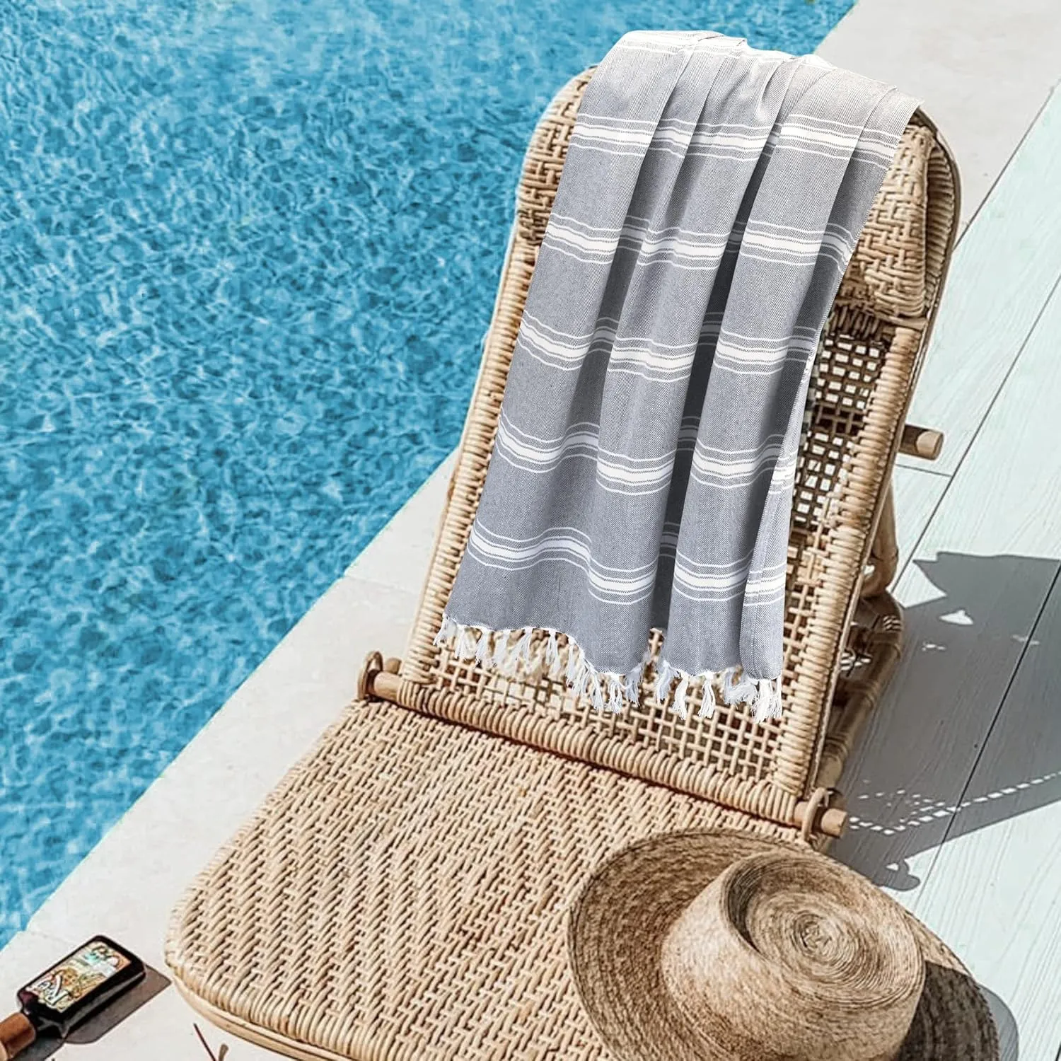 Belizzi Home Peshtemal Turkish Towel Chevron Beach Towels Oversized 36x71 Set of 6, Beach Towels for Adults, Soft Durable Absorbent Extra Large Bath Sheet Hammam Towel - Charcoal Grey