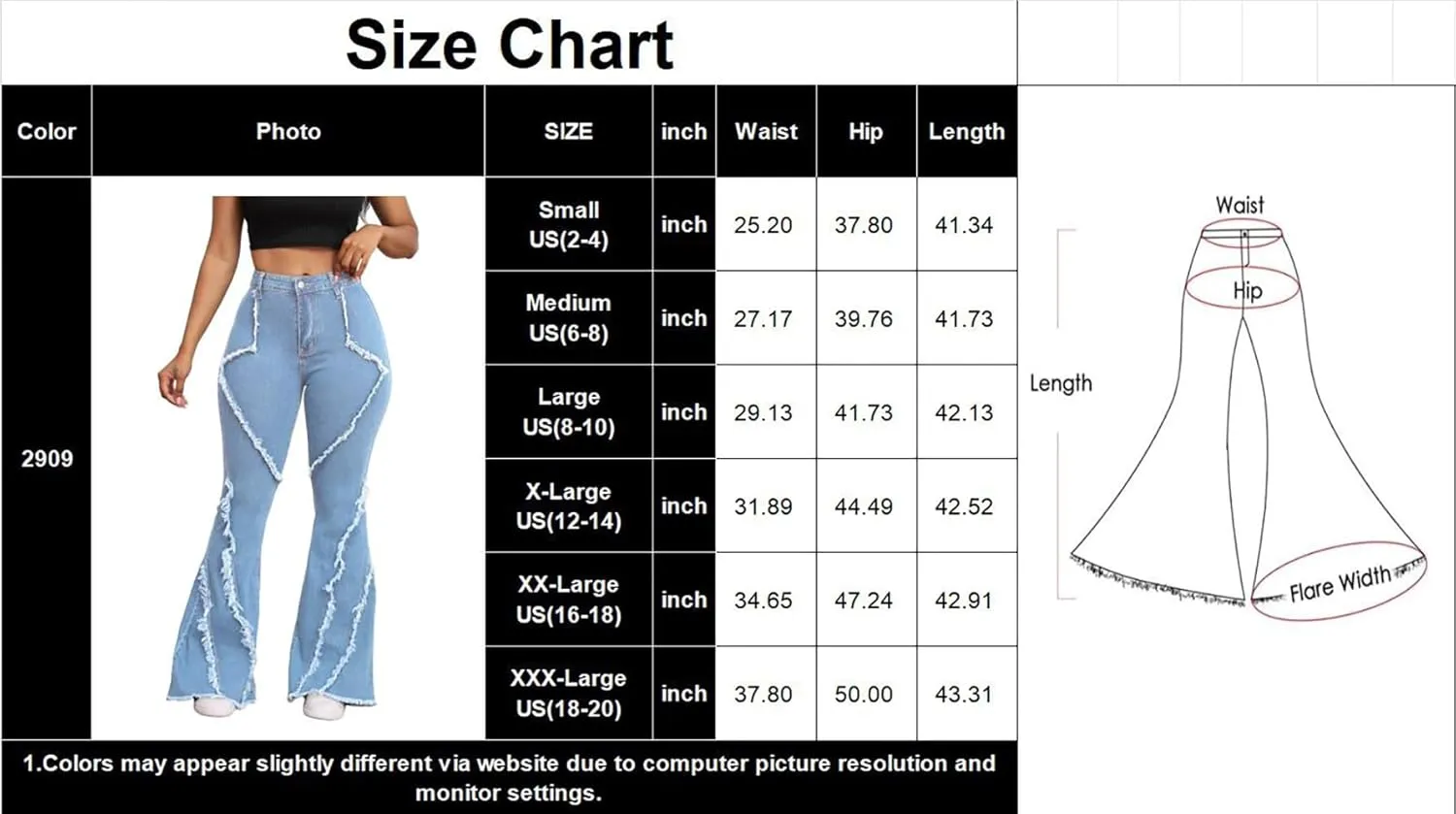 Bell Bottom Jeans for Women Ripped High Waisted Classic Flared Pants