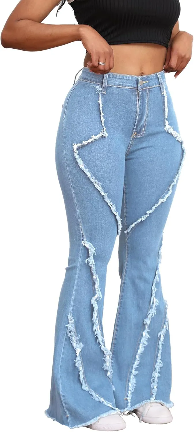 Bell Bottom Jeans for Women Ripped High Waisted Classic Flared Pants