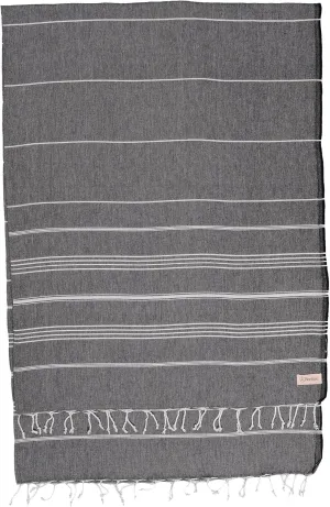Bersuse Towels Anatolia XL Beach Blanket Throw Blanket Turkish Towel 100% Cotton Extra-Large Quick-Dry Lightweight Premium Peshtemal Towel - 61x82 Inches, Black