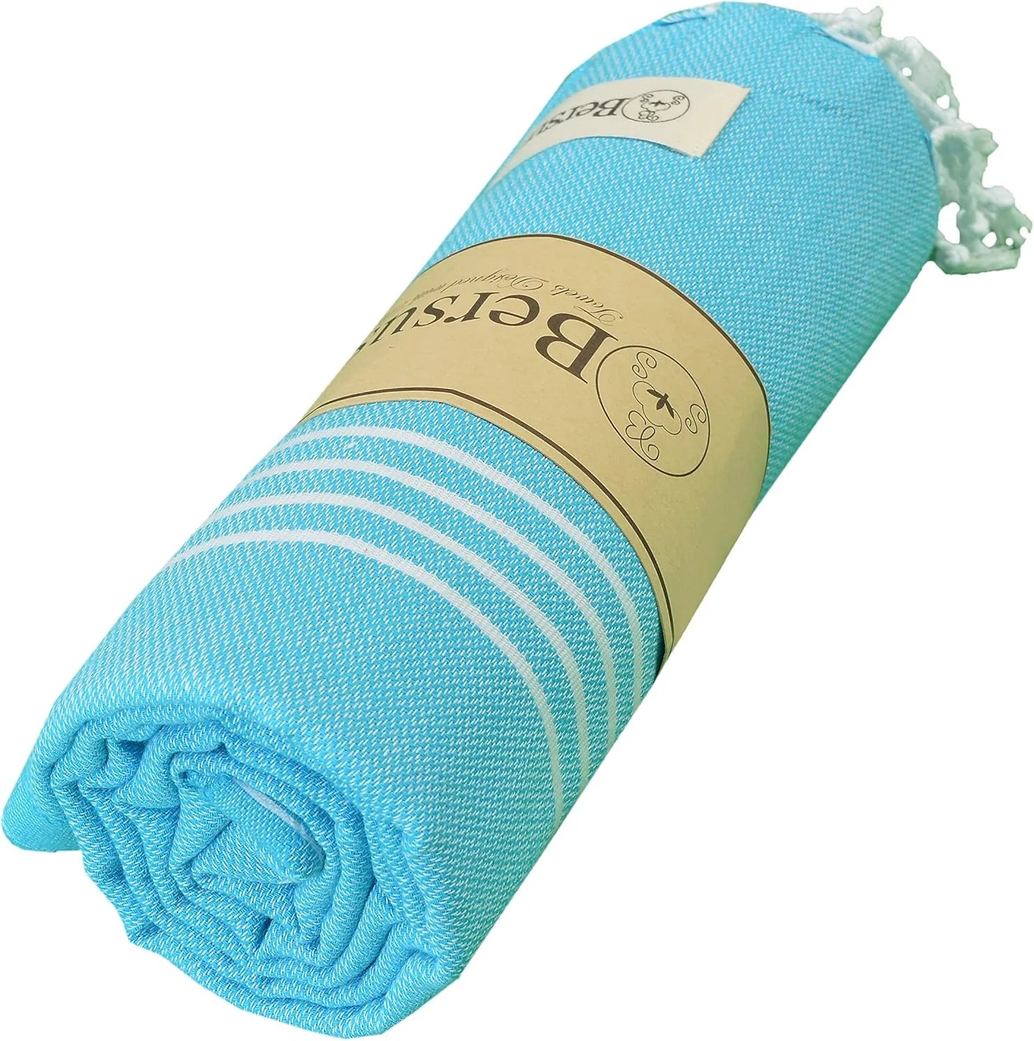 Bersuse Towels Anatolia XL Beach Blanket Throw Blanket Turkish Towel 100% Cotton Extra-Large Quick-Dry Lightweight Premium Peshtemal Towel - 61x82 Inches, Turquoise