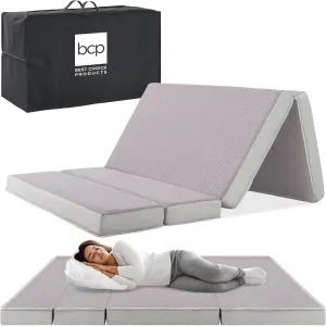 Best Choice Products 4in Portable Twin XL-Size Mattress, Tri-Fold Mattress for Camping, Guest, Toddler, Foam Plush w/Carry Case - Grey