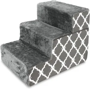 Best Pet Supplies Foldable Foam Pet Steps for Small Dogs & Cats, Portable Ramp Stairs for Couch, Sofa & High Bed Climbing, Non-Slip Balanced Step Support, Paw Safe - Gray Lattice, 3-Step (H: 16.5")