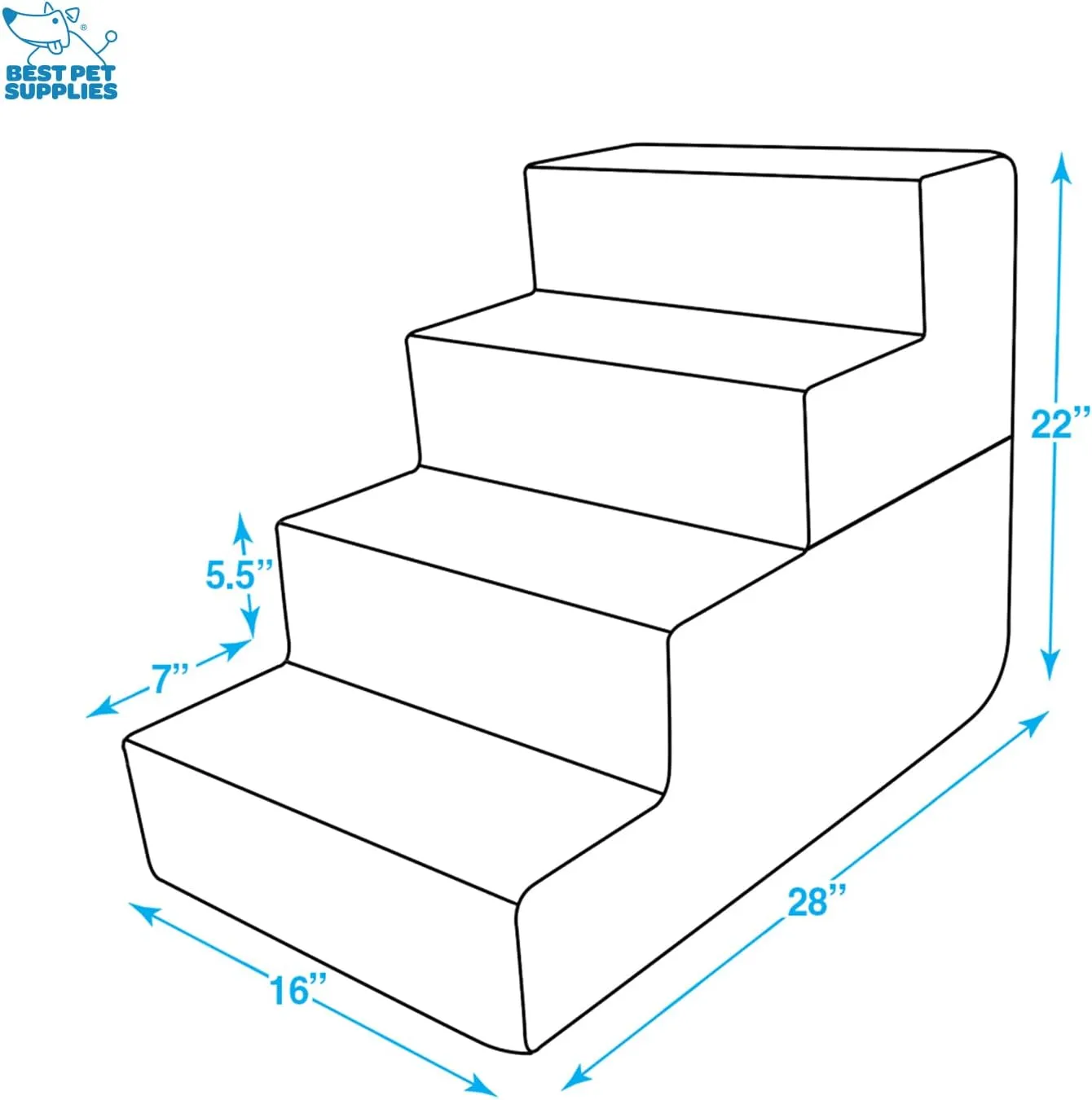 Best Pet Supplies Foldable Foam Pet Steps for Small Dogs and Cats, Portable Ramp Stairs for Couch, Sofa, and High Bed Climbing, Non-Slip Balanced Indoor Step Support, Paw Safe - Ash Gray Linen,4-Step