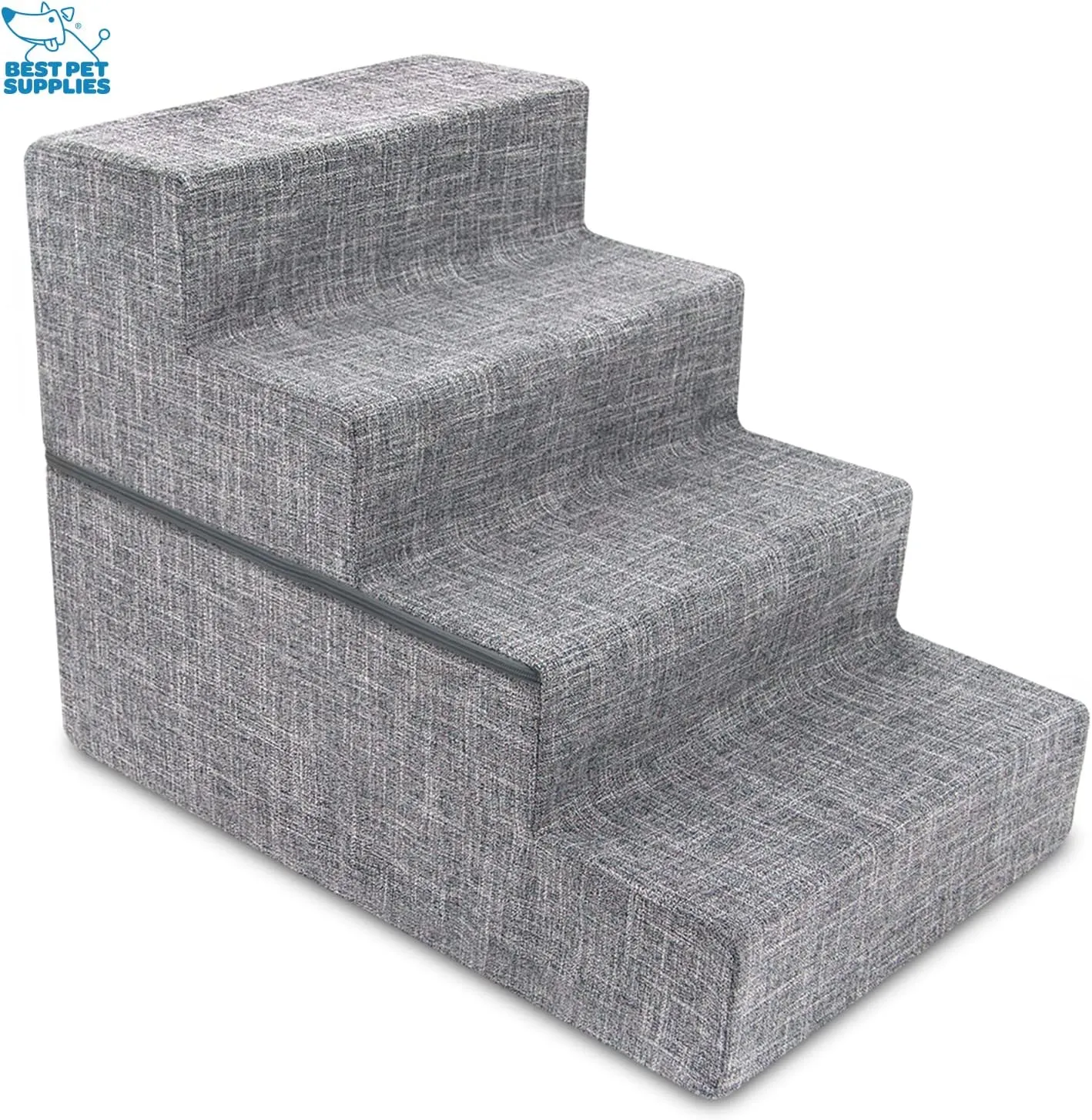 Best Pet Supplies Foldable Foam Pet Steps for Small Dogs and Cats, Portable Ramp Stairs for Couch, Sofa, and High Bed Climbing, Non-Slip Balanced Indoor Step Support, Paw Safe - Ash Gray Linen,4-Step