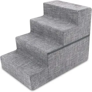 Best Pet Supplies Foldable Foam Pet Steps for Small Dogs and Cats, Portable Ramp Stairs for Couch, Sofa, and High Bed Climbing, Non-Slip Balanced Indoor Step Support, Paw Safe - Ash Gray Linen,4-Step