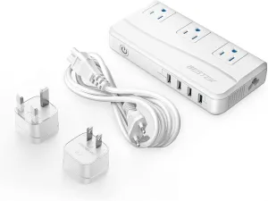 BESTEK International Travel Adapter Power Step Down 220V to 110V Voltage Converter with QC3.0 USB Charging Port Universal Travel Plug Adapter for UK/AU/US/EU/Asia, ETL Listed White