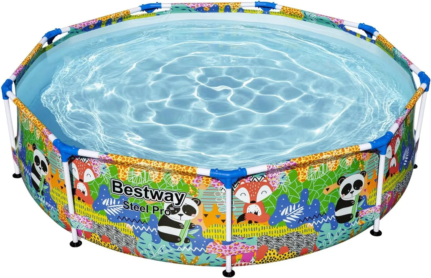 Bestway Steel Pro 9 Foot x 26 Inch Above Ground Round Outdoor Backyard Swimming Pool with 851 Gallon Water Capacity, Panda Jungle Print