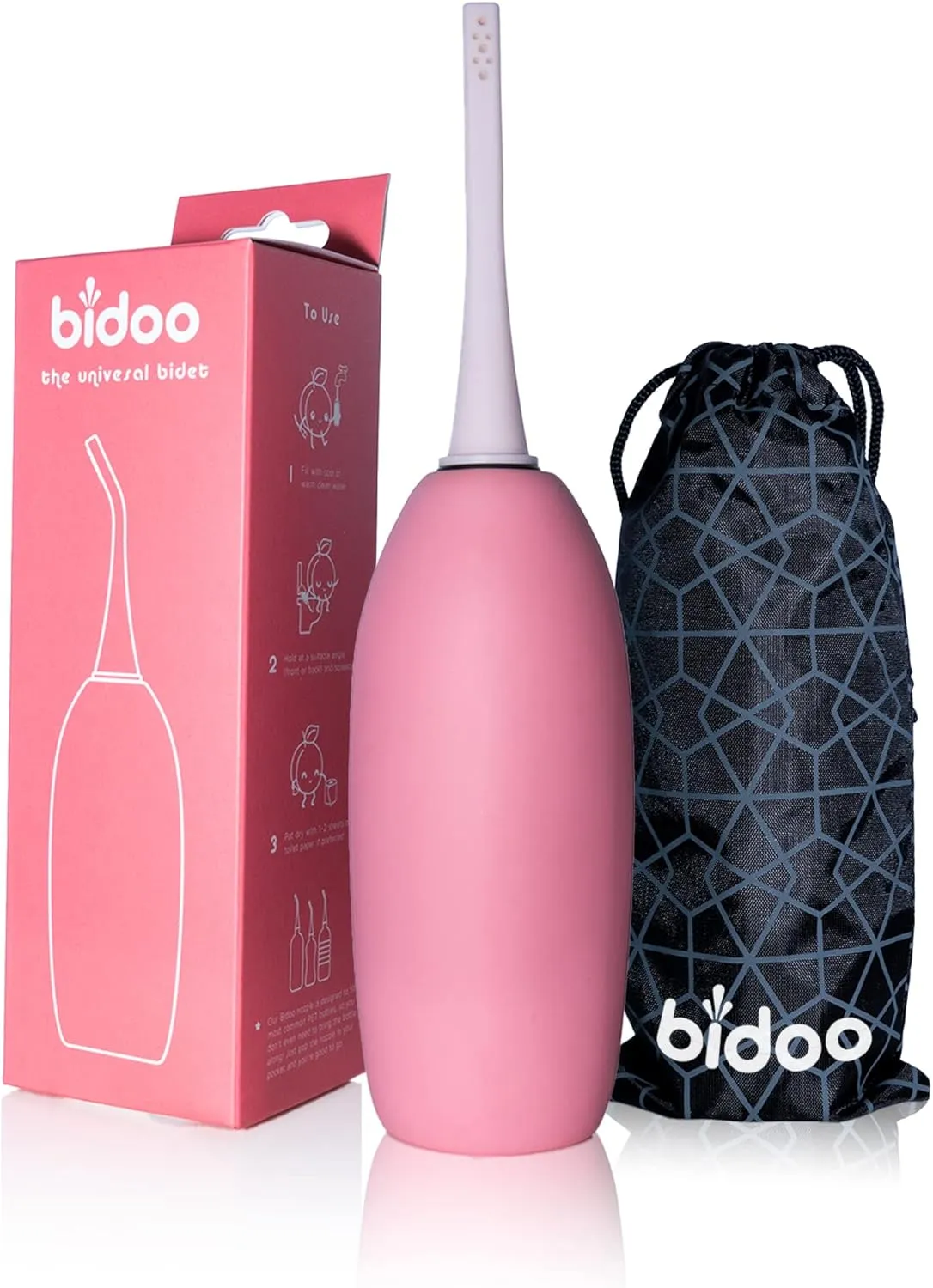 BIDOO The Universal, Portable Bidet (Pink Salt) with Cap and Travel Bag l Replaces Wet Wipes and Shower Toilet l Peri Bottle for Postpartum l Elder Care l New Moms l Pre and Post-Intimacy