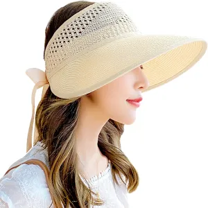 Bienvenu Little Girl Straw Hat Roll Up Sun Hat Packable Sun Visor for Kids Beach Hat