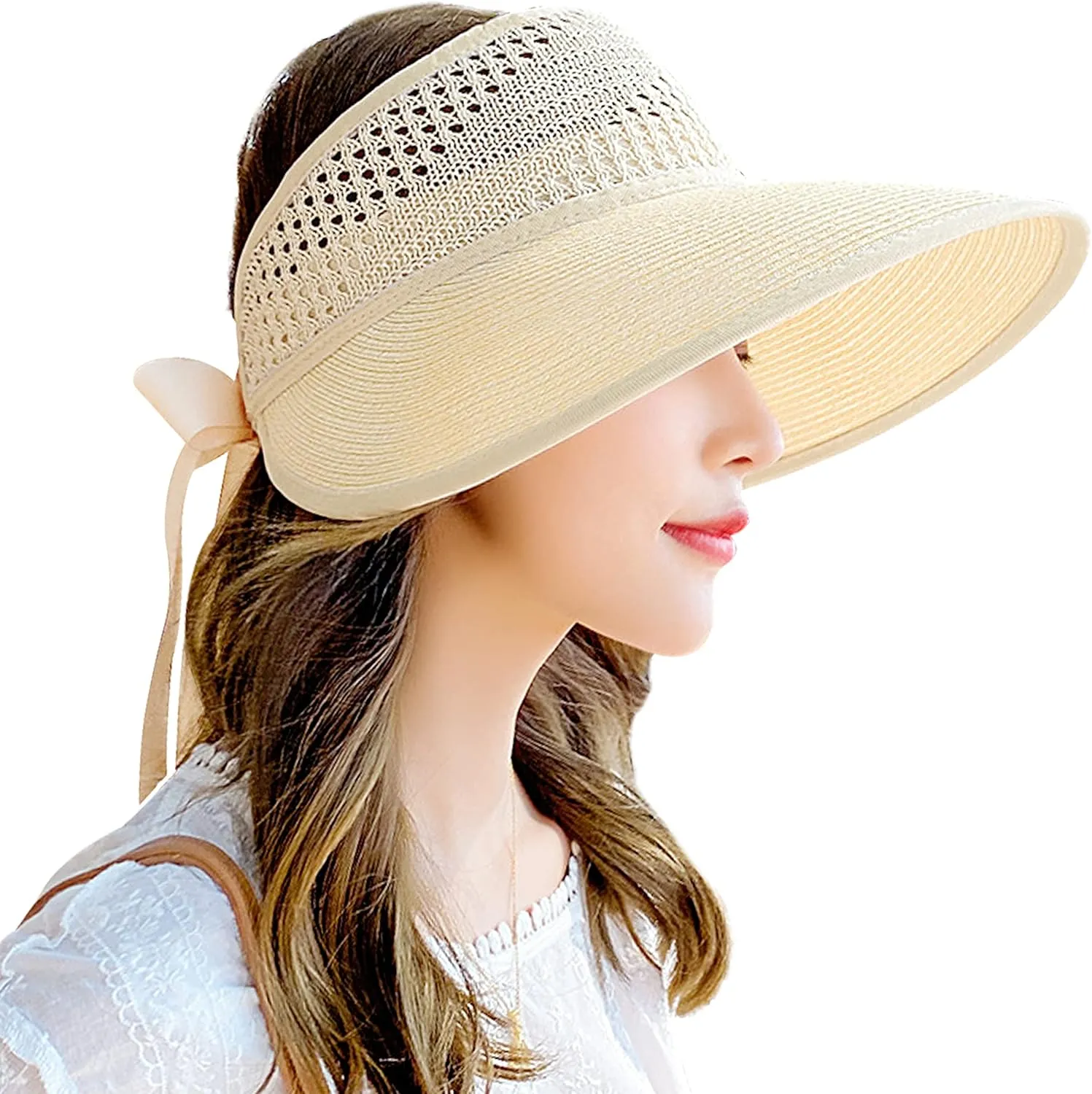 Bienvenu Little Girl Straw Hat Roll Up Sun Hat Packable Sun Visor for Kids Beach Hat