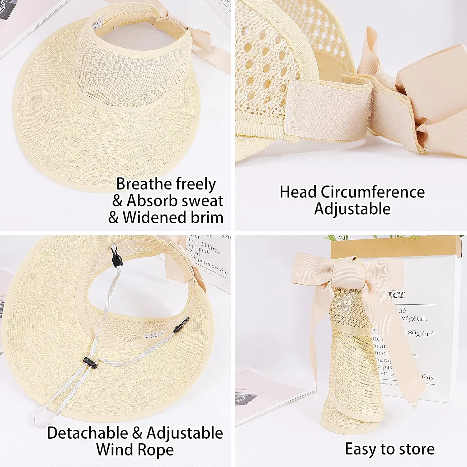 Bienvenu Little Girl Straw Hat Roll Up Sun Hat Packable Sun Visor for Kids Beach Hat