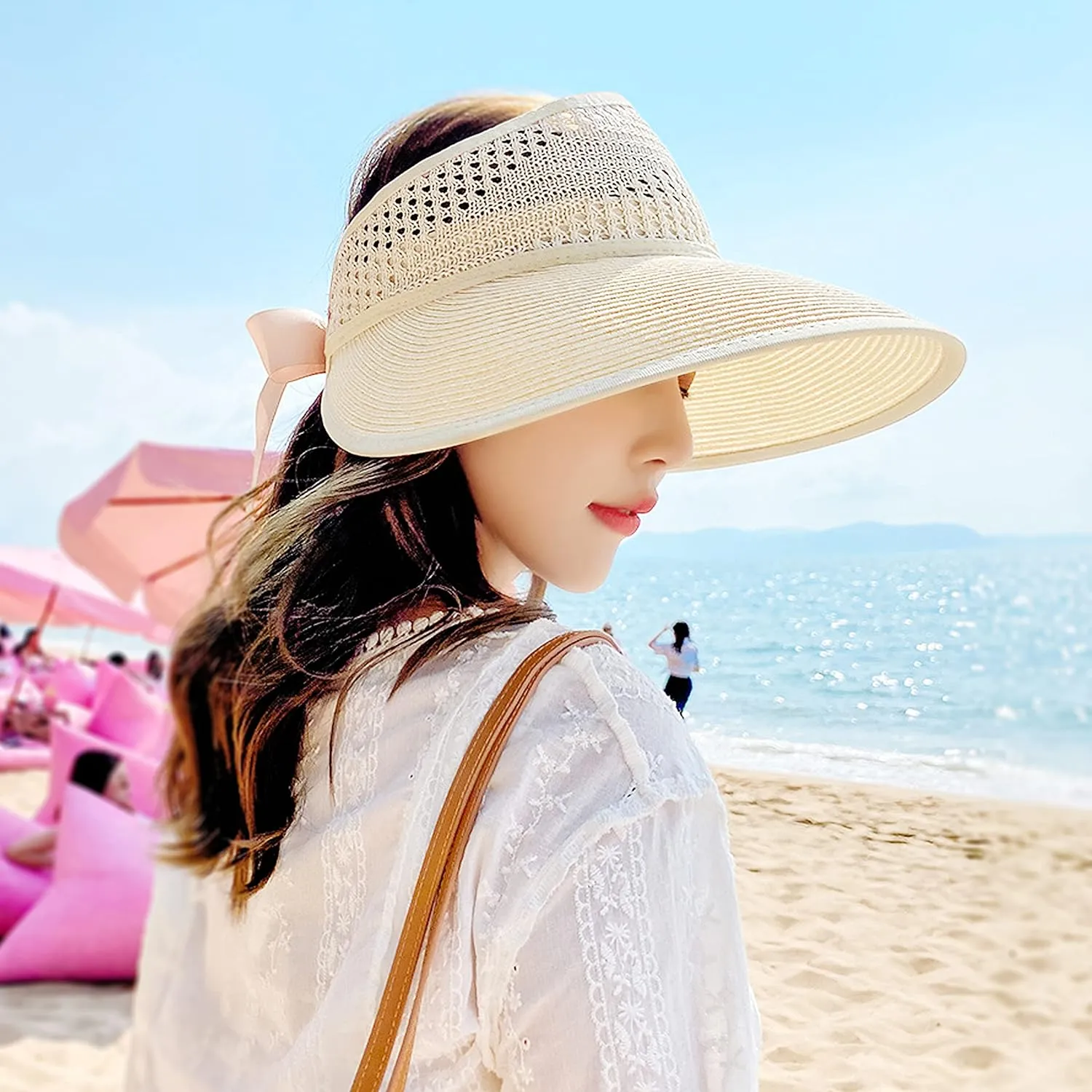 Bienvenu Little Girl Straw Hat Roll Up Sun Hat Packable Sun Visor for Kids Beach Hat