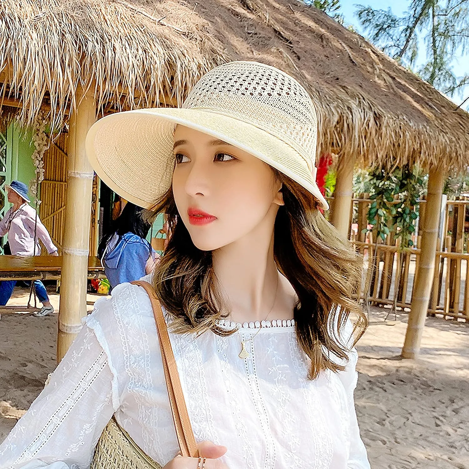 Bienvenu Little Girl Straw Hat Roll Up Sun Hat Packable Sun Visor for Kids Beach Hat