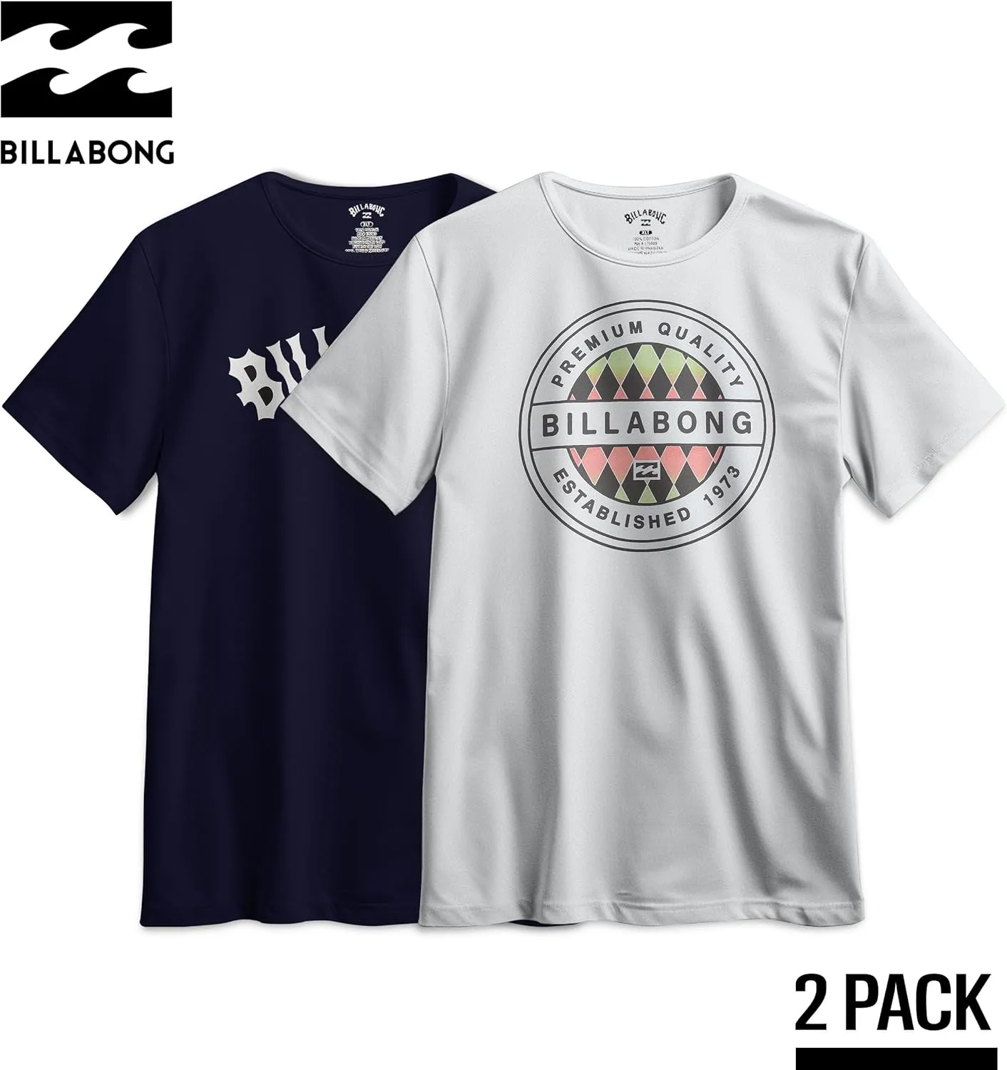 Billabong Big and Tall T-Shirts for Men – 2 Pack Cotton Mens Beach Summer Tees