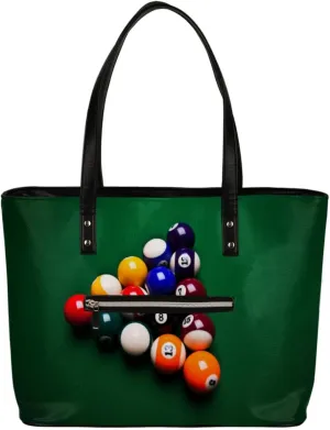 Billiards Sport Tote Bag Women Shoulder Handbags PU Leather Everyday Bag with External Pocket Large Capacity Aesthetic Corduroy Tote Bag for Travel Work Party