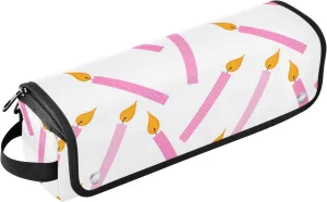 Birthaday Pink Burning Candles Hair Tools Travel Bag with Heat Resistant Mat, Travel Carrying Case for Curling Iron, Straightener, Portable Organizer Cosmetic Bag