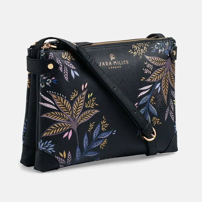 Black Botanic Zip Top Crossbody