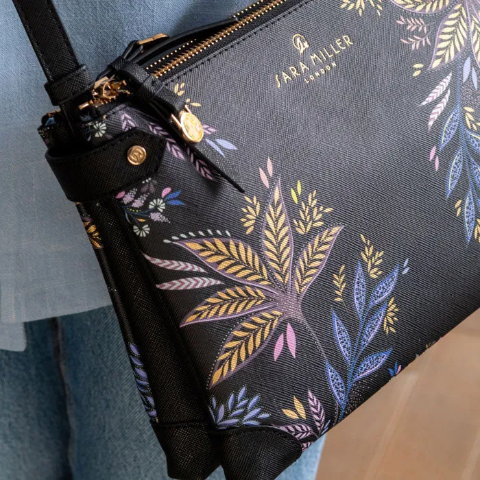 Black Botanic Zip Top Crossbody