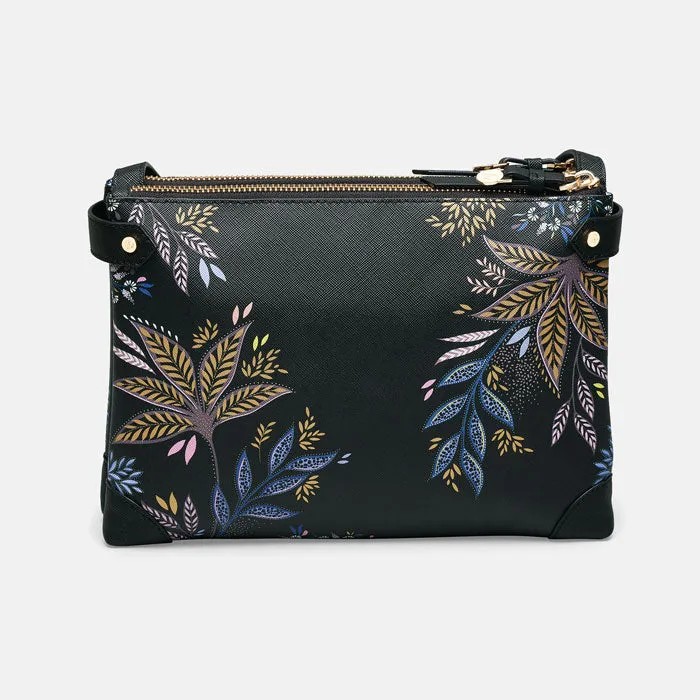 Black Botanic Zip Top Crossbody