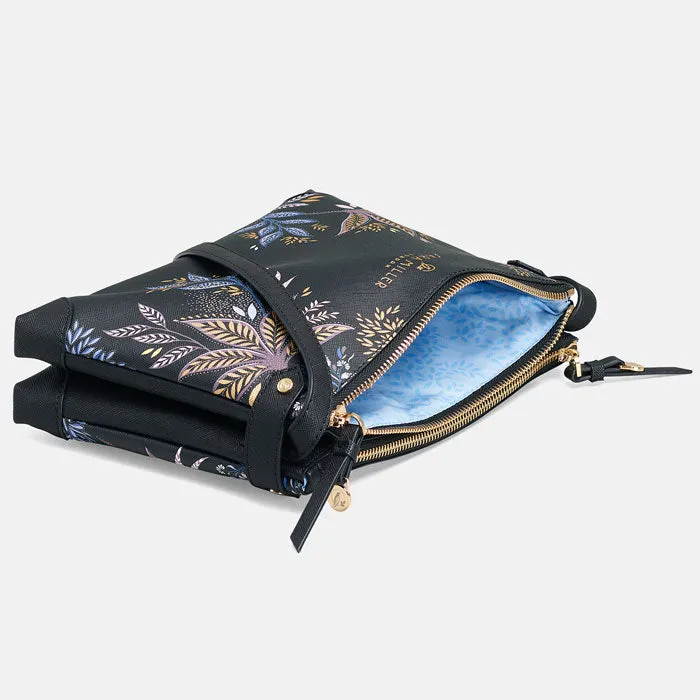 Black Botanic Zip Top Crossbody