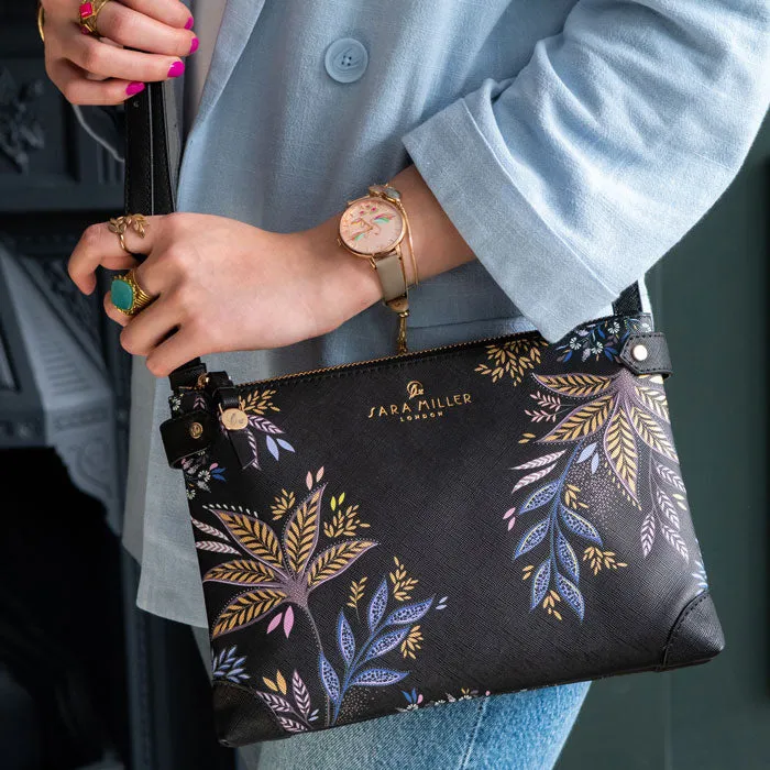 Black Botanic Zip Top Crossbody