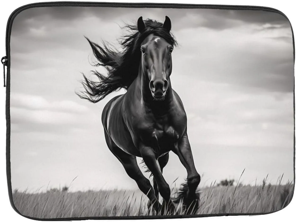 Black Stallion Pattern Shockproof Portable Laptop 17 inch Sleeve Bag for Men and Women - Ideal for Business Travel, School, and Daily Use