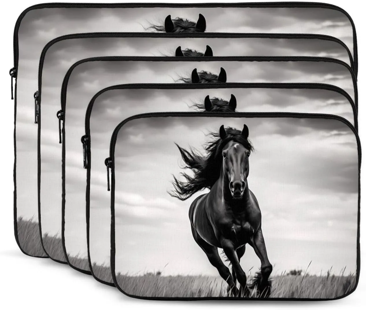 Black Stallion Pattern Shockproof Portable Laptop 17 inch Sleeve Bag for Men and Women - Ideal for Business Travel, School, and Daily Use
