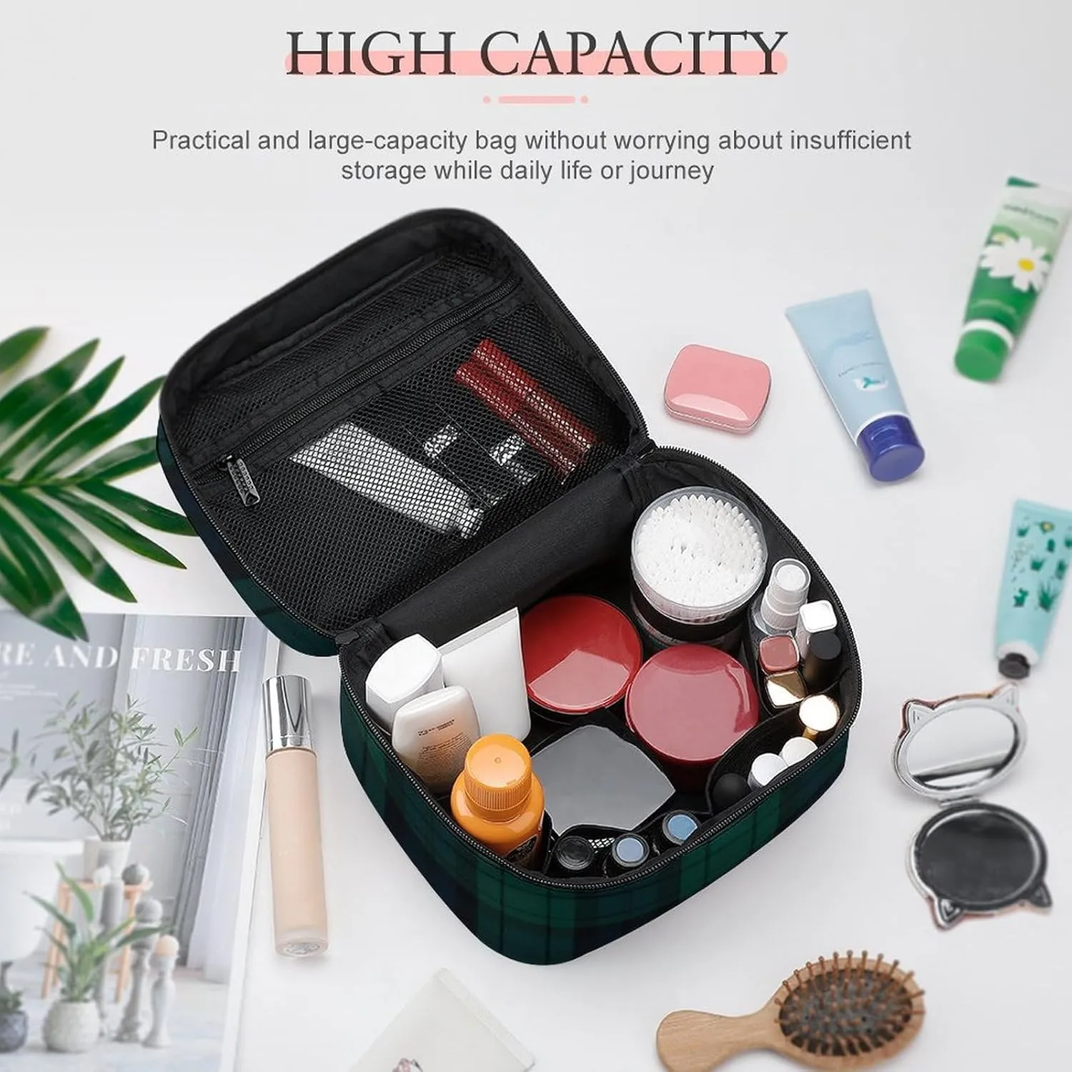 Black Watch Tartan Large Capacity Soft And High-value Practical Makeup And Wash Bag