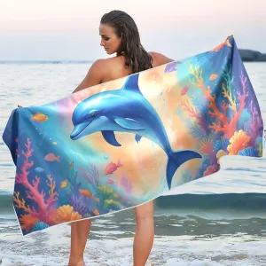 Blue Dolphin Jumping Beach Blanket Oversized, Quick Dry Sand Free Beach Towel Wrap for Beach Bathroom Pool Sports 31×71 in