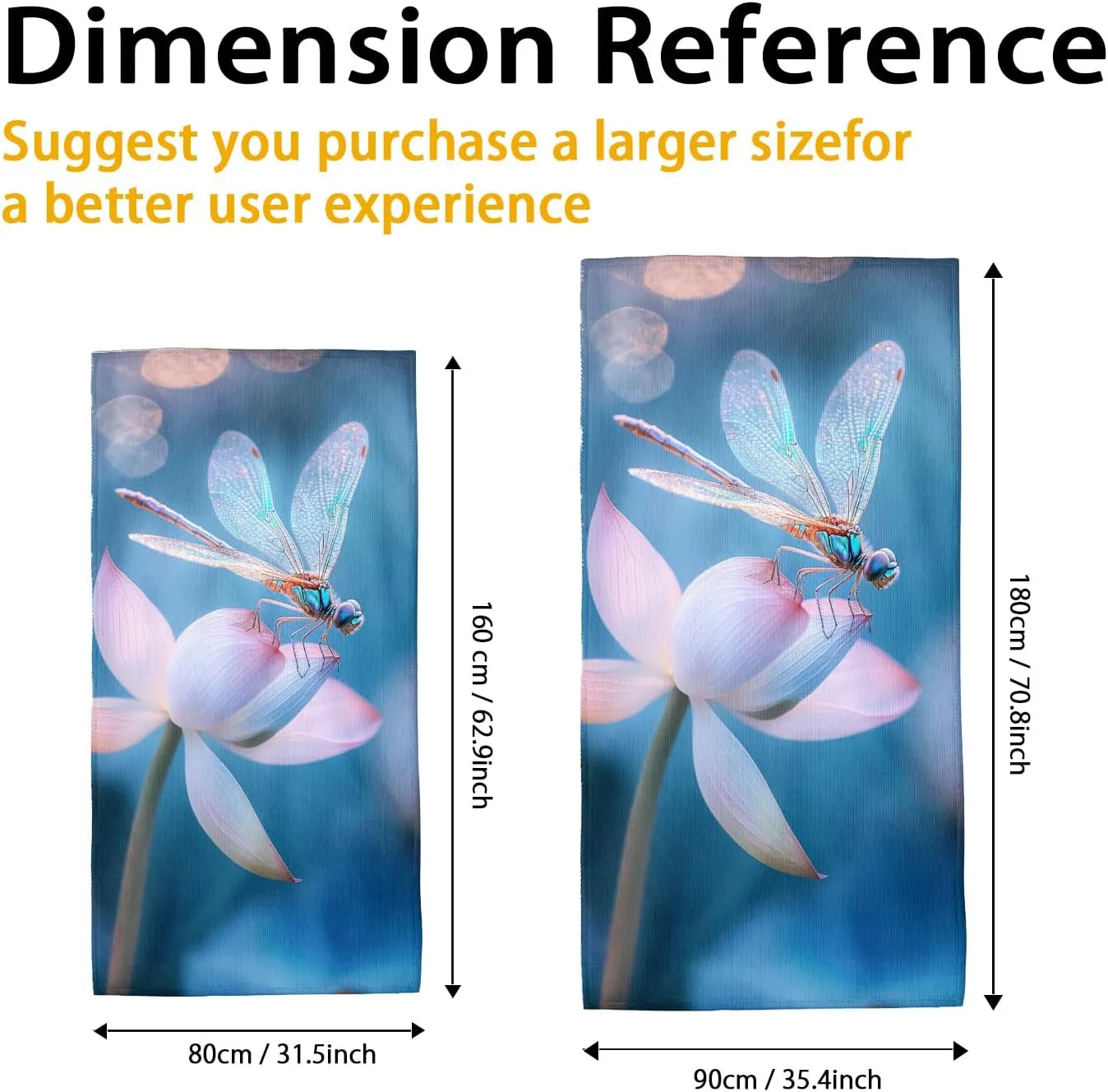 Blue Dragonfly Microfiber Beach Towel Large Water Lily Flower Bath Towel, Quick Dry Absorbent Soft Sand Free Oversized Lightweight Beach Blanket, Outdoor Travel Essentials for Picnics 62x31 Inch