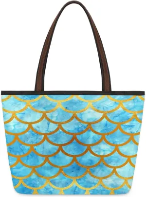 Blue Mermaid Scale Tote Bag for Women Womens Handbags Tote Bags for Travel Beach Gym