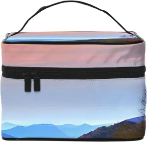 Blue Ridge Mountains Print Portable Travel Makeup Case Versatile Zipper for Makeup Bag Large Capacity Polyeste