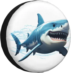 Blue Shark Tire Cover Outdoor Waterproof Snow Sun Rain Wheel Cover Portable Wheel Bags Camper Spare Tire Cover Universal Car Tire Protectors for Trailer RV SUV