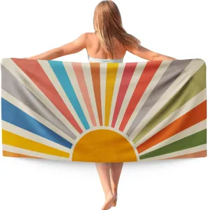 Boho Colorful Sun Sunshine Beach Towel, Sunrise Sunset Microfiber Beach Towels Oversized 30x60 Inch for Bathroom, Boho Quick Dry Travel Sand Free Beach Towel Decor for Swimming Pool Camping