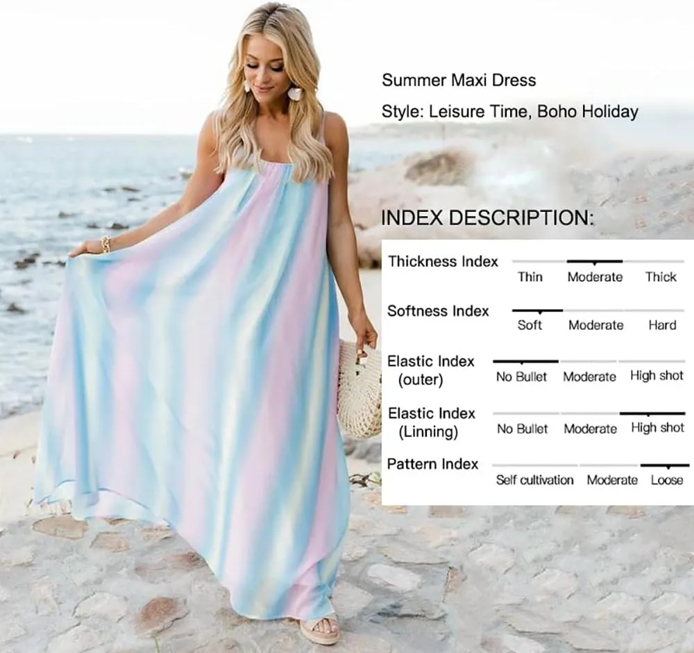Boho Summer Dress for Women Casual Style Loose Spaghetti Strap Maxi Flowy Sun Dress with Pockets for Beach