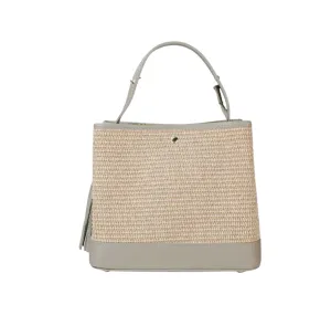 Bologna Woven Raffia & Leather Tote Bag | Taupe