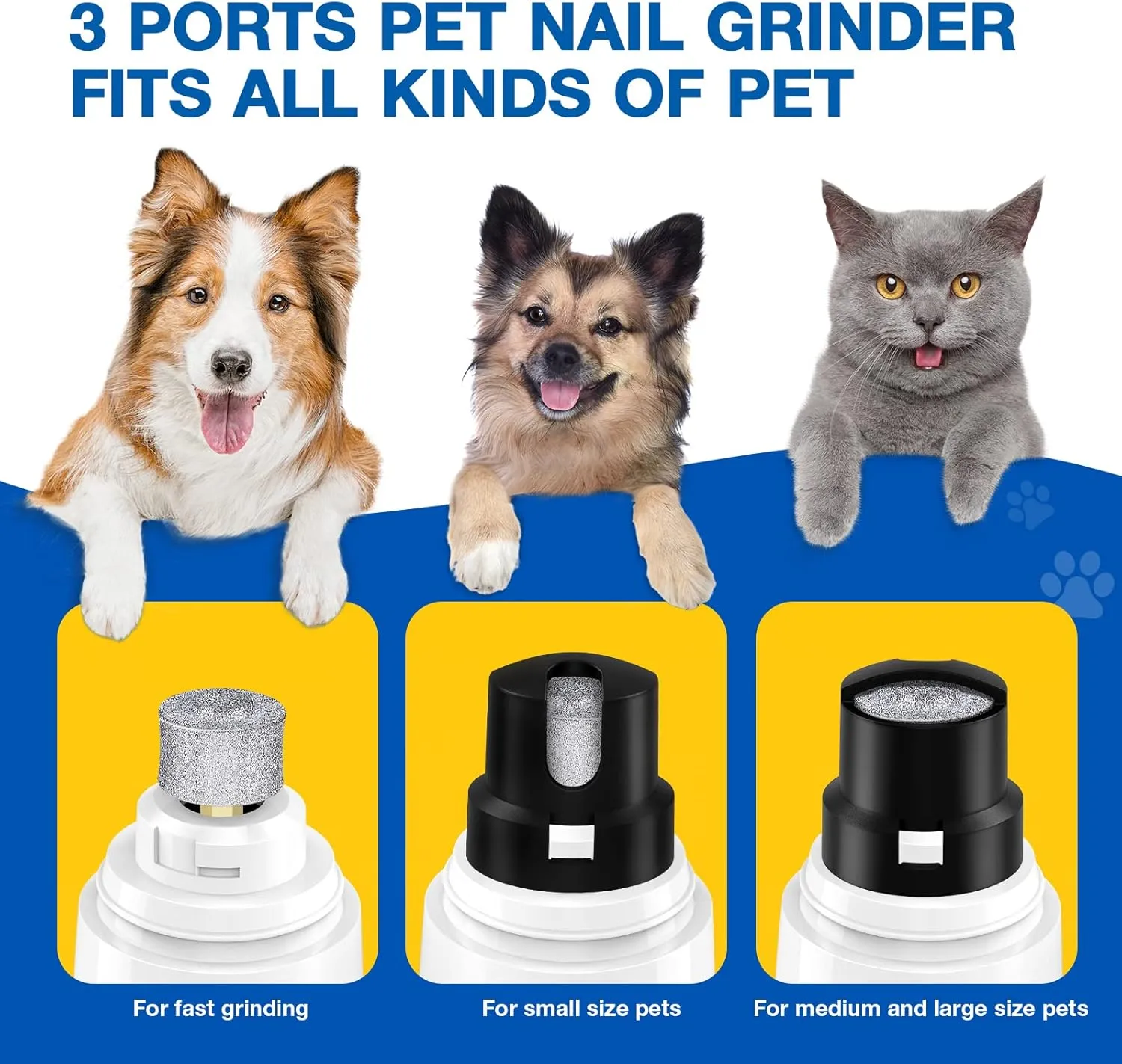 Bonve Pet Nail Grinder for Dogs - Upgraded Dog Nail Trimmers Super Quiet, 2 Speeds, Rechargeable, 2 Grinding Wheels for Small Large Dogs & Cats