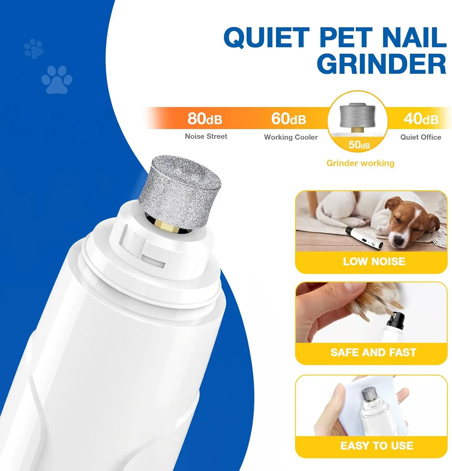 Bonve Pet Nail Grinder for Dogs - Upgraded Dog Nail Trimmers Super Quiet, 2 Speeds, Rechargeable, 2 Grinding Wheels for Small Large Dogs & Cats