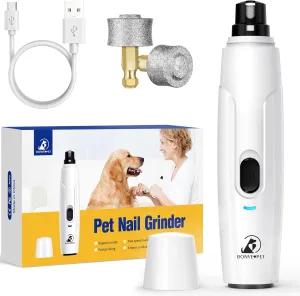 Bonve Pet Nail Grinder for Dogs - Upgraded Dog Nail Trimmers Super Quiet, 2 Speeds, Rechargeable, 2 Grinding Wheels for Small Large Dogs & Cats