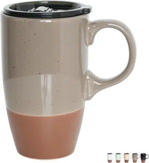 Bosmarlin Ceramic Travel Coffee Mug with Handle and Lid, 18 oz, Portable Coffee Cup for Car Cup Holder, Microwave and Dishwasher Safe (Grey)