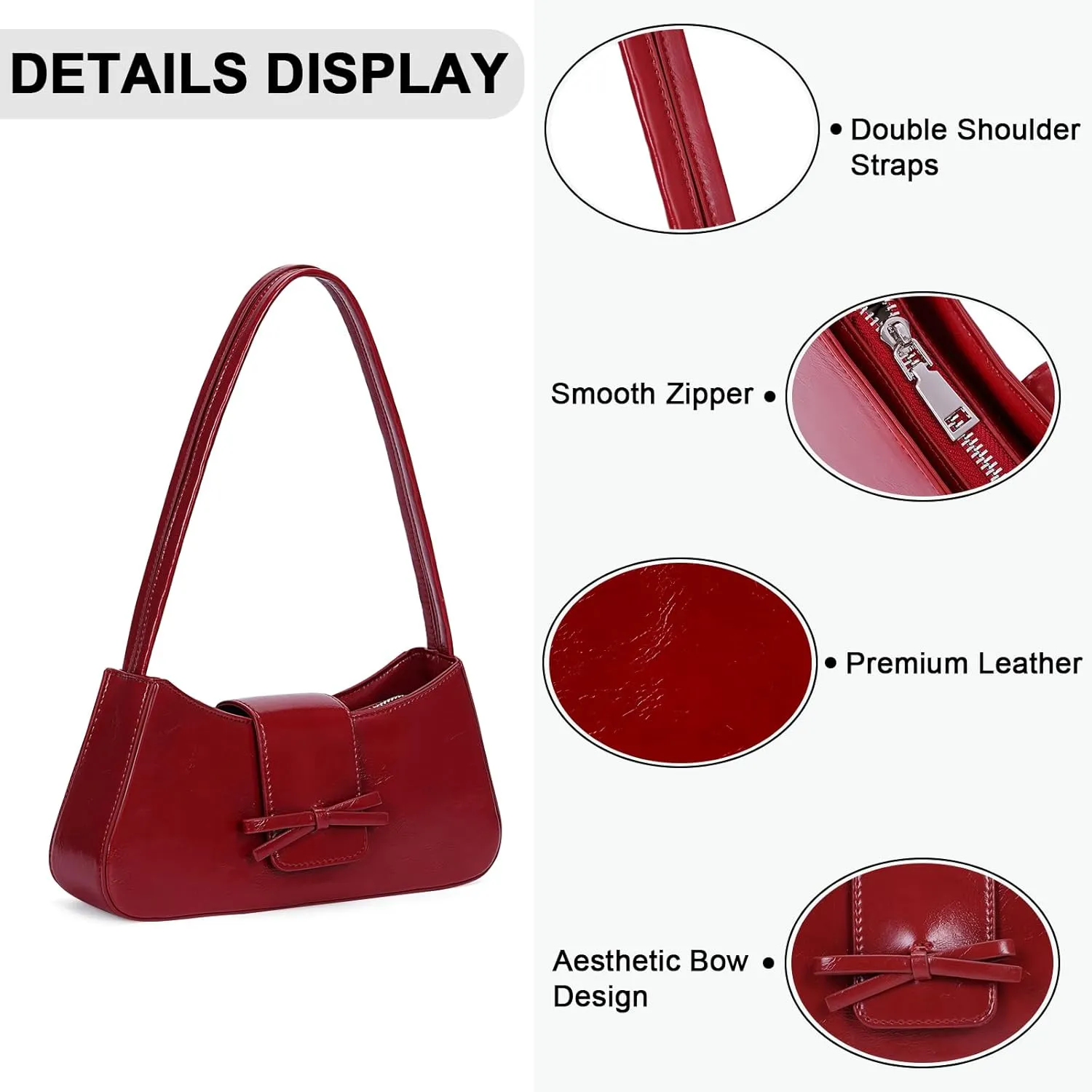 Bow Purse Shoulder Bag Small Coquette Aesthetic Bags Retro Y2k Faux Leather Underarm Purses Cute Handbag for Women
