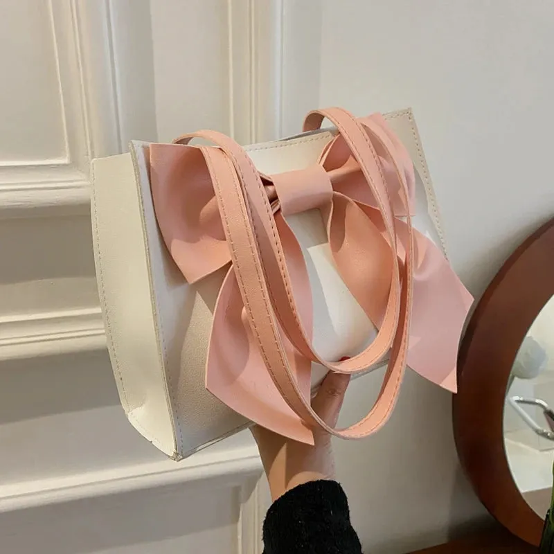 Bow Shaped Shoulder Bag For Women, Fresh And Large Capacity Portable Tote Bag