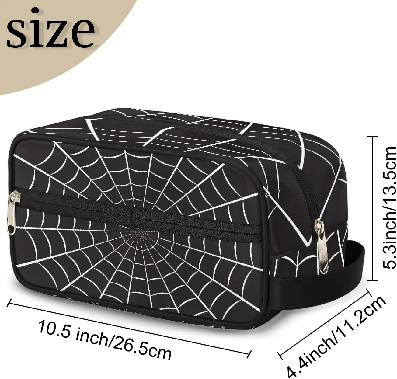 Boys Travel Toiletry Bag Black Spider Web Kids Waterproof Hanging Dopp Kit, Wash Bag with Large Capacity for Travel, Sports, Shower