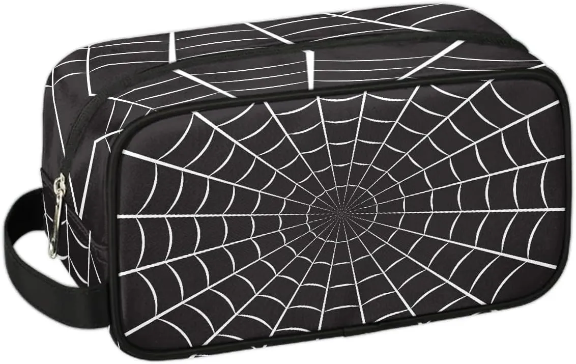 Boys Travel Toiletry Bag Black Spider Web Kids Waterproof Hanging Dopp Kit, Wash Bag with Large Capacity for Travel, Sports, Shower