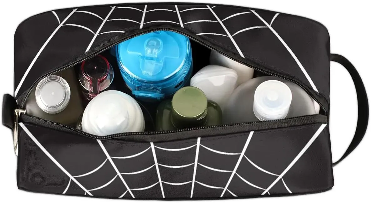 Boys Travel Toiletry Bag Black Spider Web Kids Waterproof Hanging Dopp Kit, Wash Bag with Large Capacity for Travel, Sports, Shower